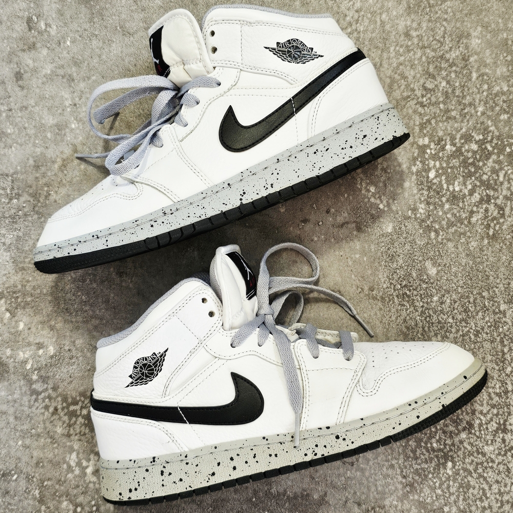 Nike Air Jordan 1 Mid "Cement" White and Black High-Top Sneakers